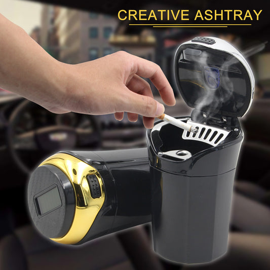 Solar-Powered Car Ashtray with Automatic Light-Up Cover
